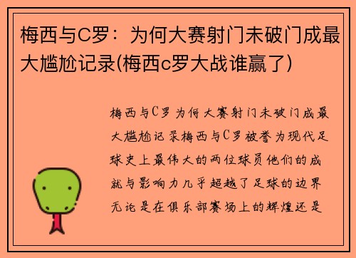 梅西与C罗：为何大赛射门未破门成最大尴尬记录(梅西c罗大战谁赢了)