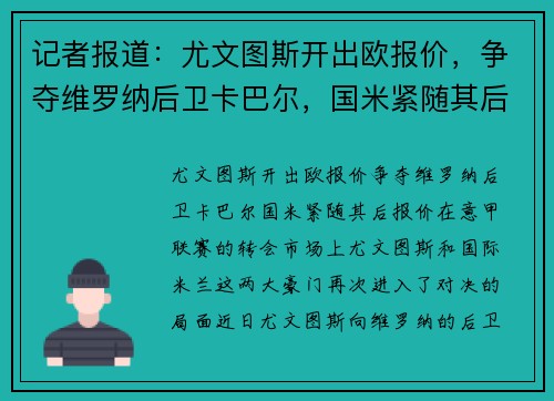 记者报道：尤文图斯开出欧报价，争夺维罗纳后卫卡巴尔，国米紧随其后报价欧